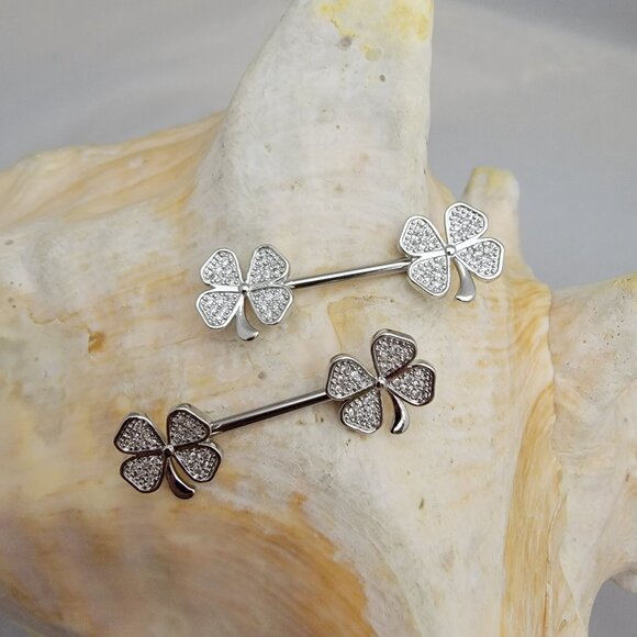 Pair of 14G shamrock ends surgical steel nipple bars - 9/16 - 14mm - Picture 1 of 3